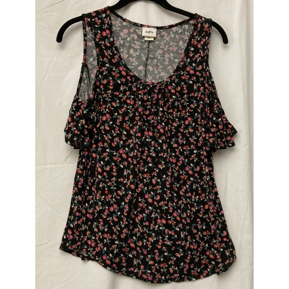 Daytrip Women's Black Floral Cold Shoulder Top - SZ S
